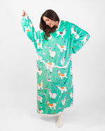 KocoBluza Llama Chill – Turkusowa Bluza Koc z Lamami One Size