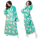 KocoBluza Llama Chill – Turkusowa Bluza Koc z Lamami One Size